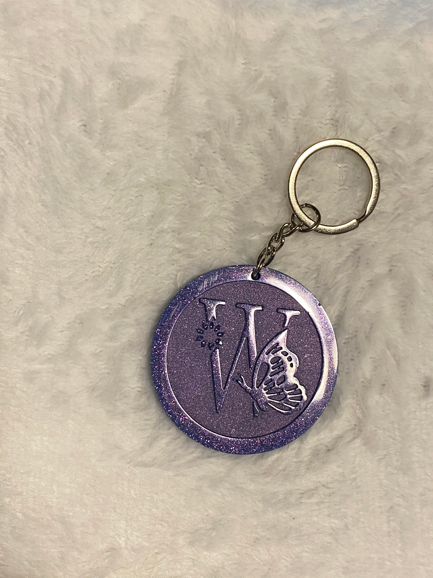 Round Letter/Symbol with Butterfly Keychains