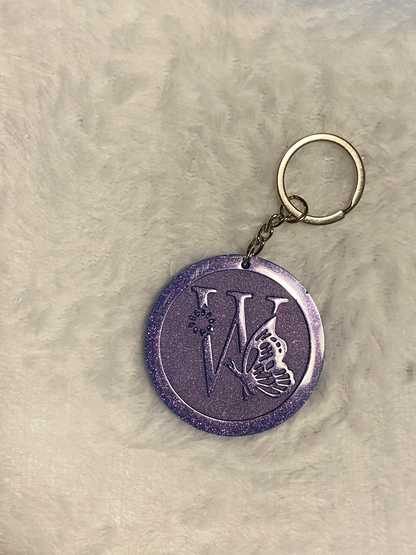 Round Letter/Symbol with Butterfly Keychains