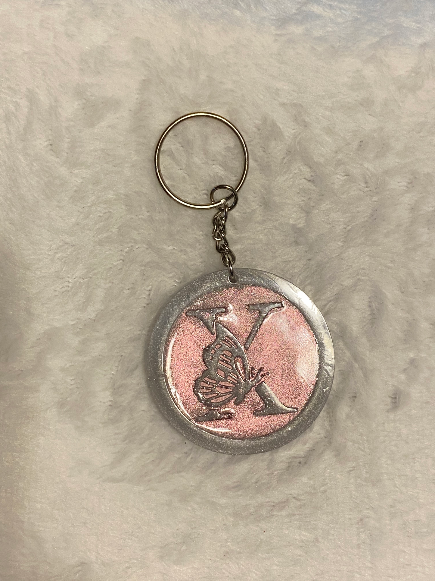 Round Letter/Symbol with Butterfly Keychains