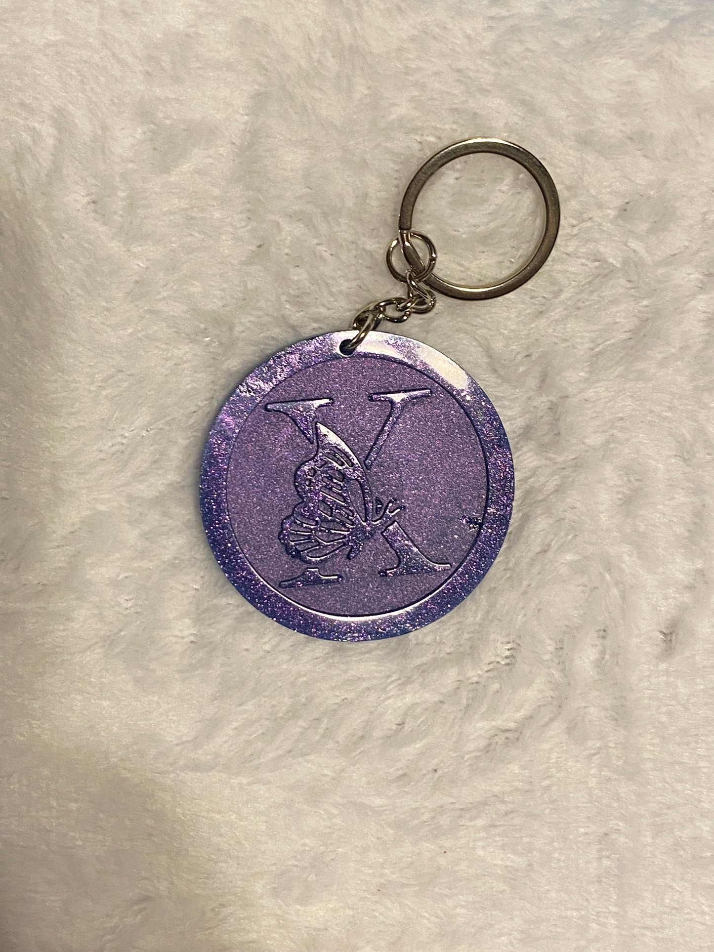 Round Letter/Symbol with Butterfly Keychains