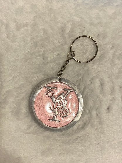 Round Letter/Symbol with Butterfly Keychains