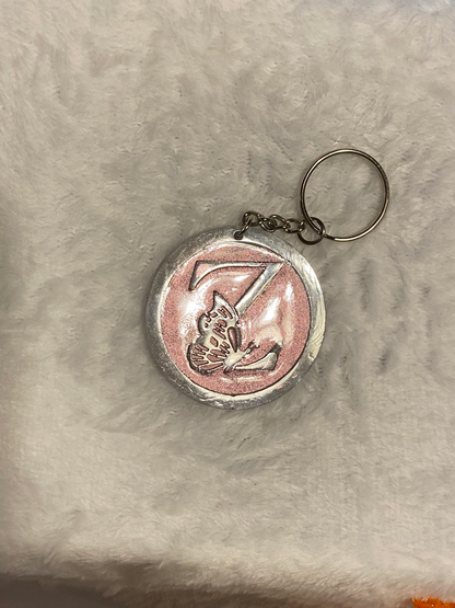 Round Letter/Symbol with Butterfly Keychains