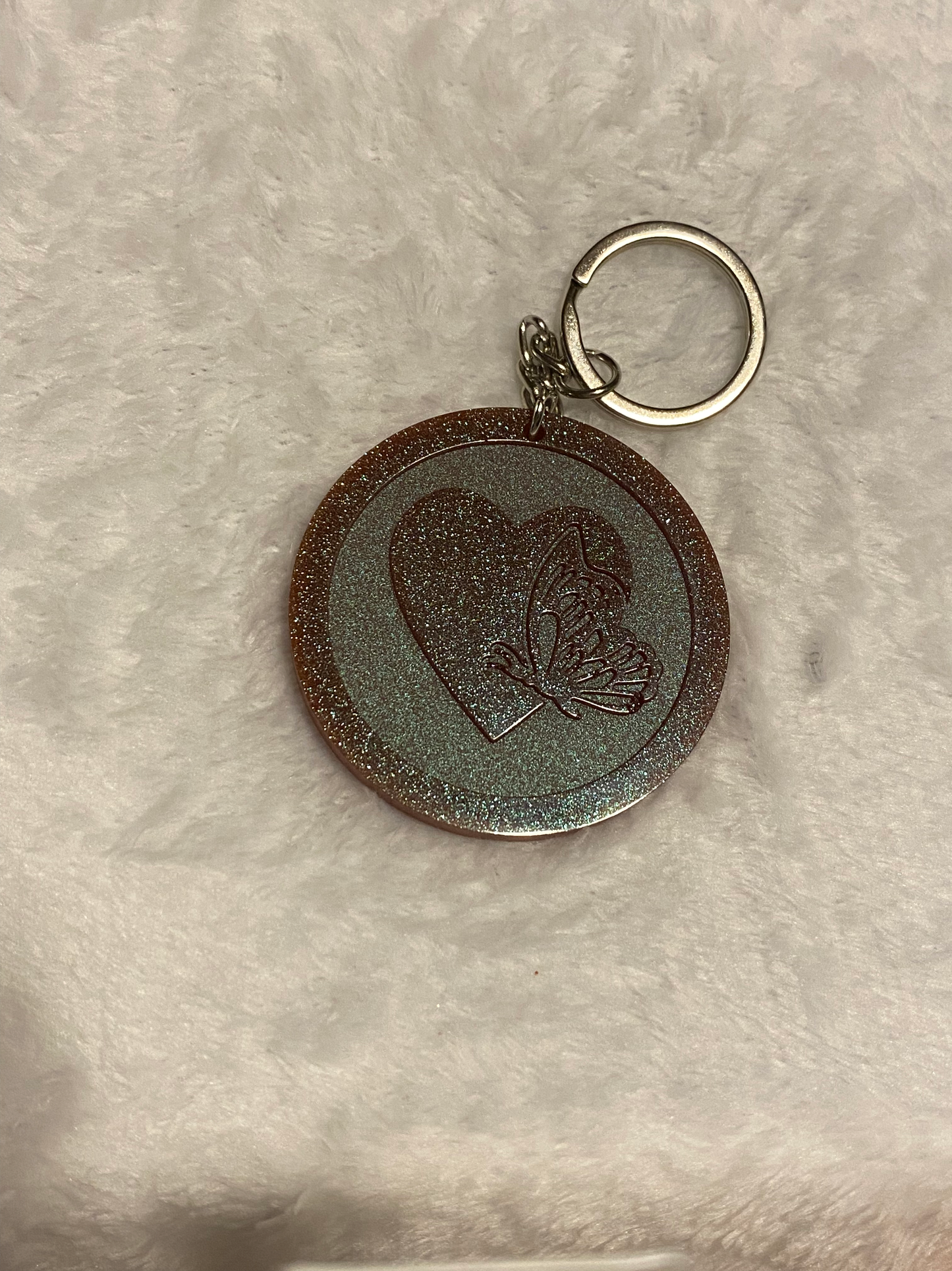 Round Letter/Symbol with Butterfly Keychains