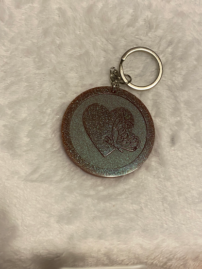 Round Letter/Symbol with Butterfly Keychains