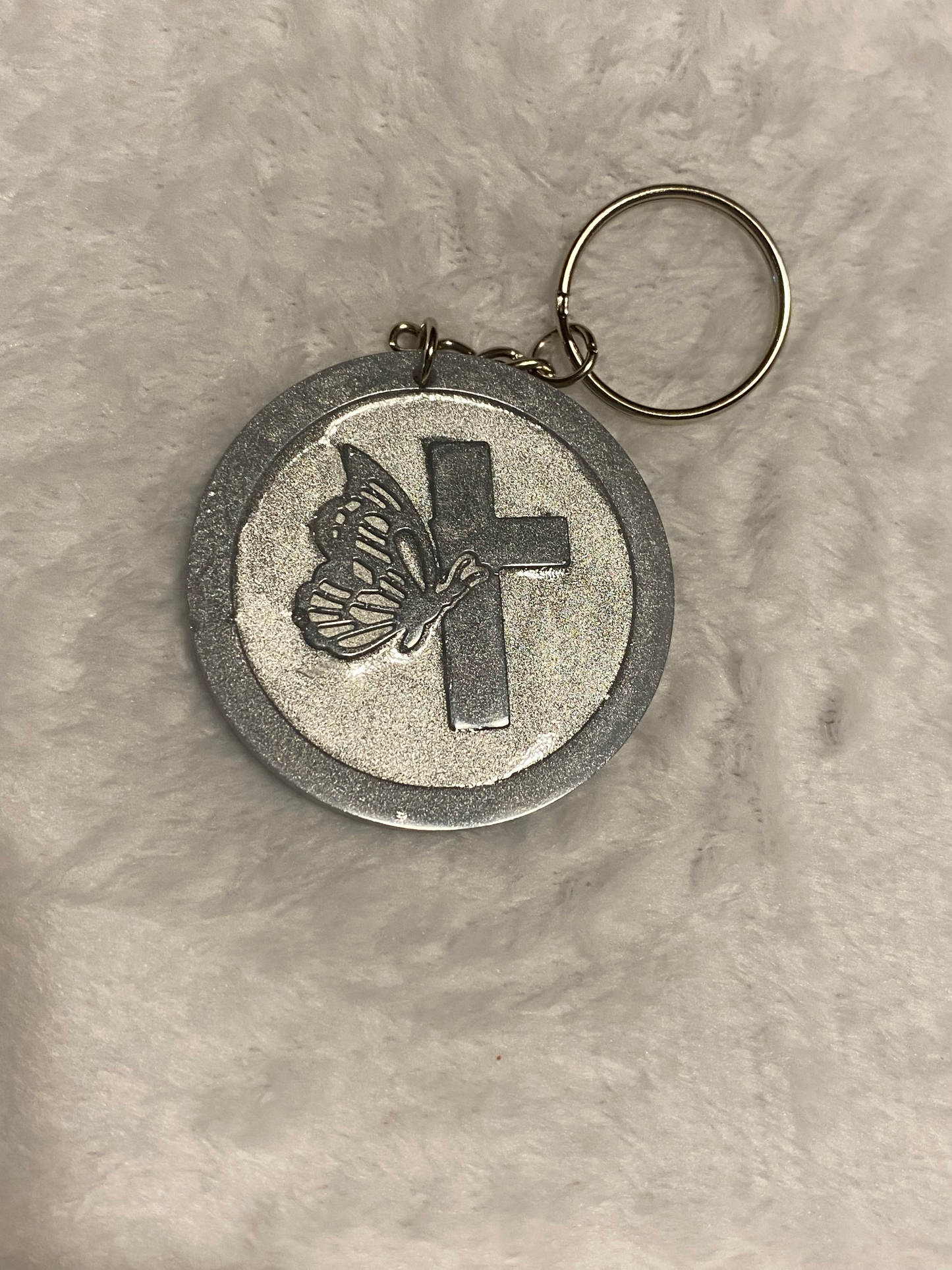 Round Letter/Symbol with Butterfly Keychains