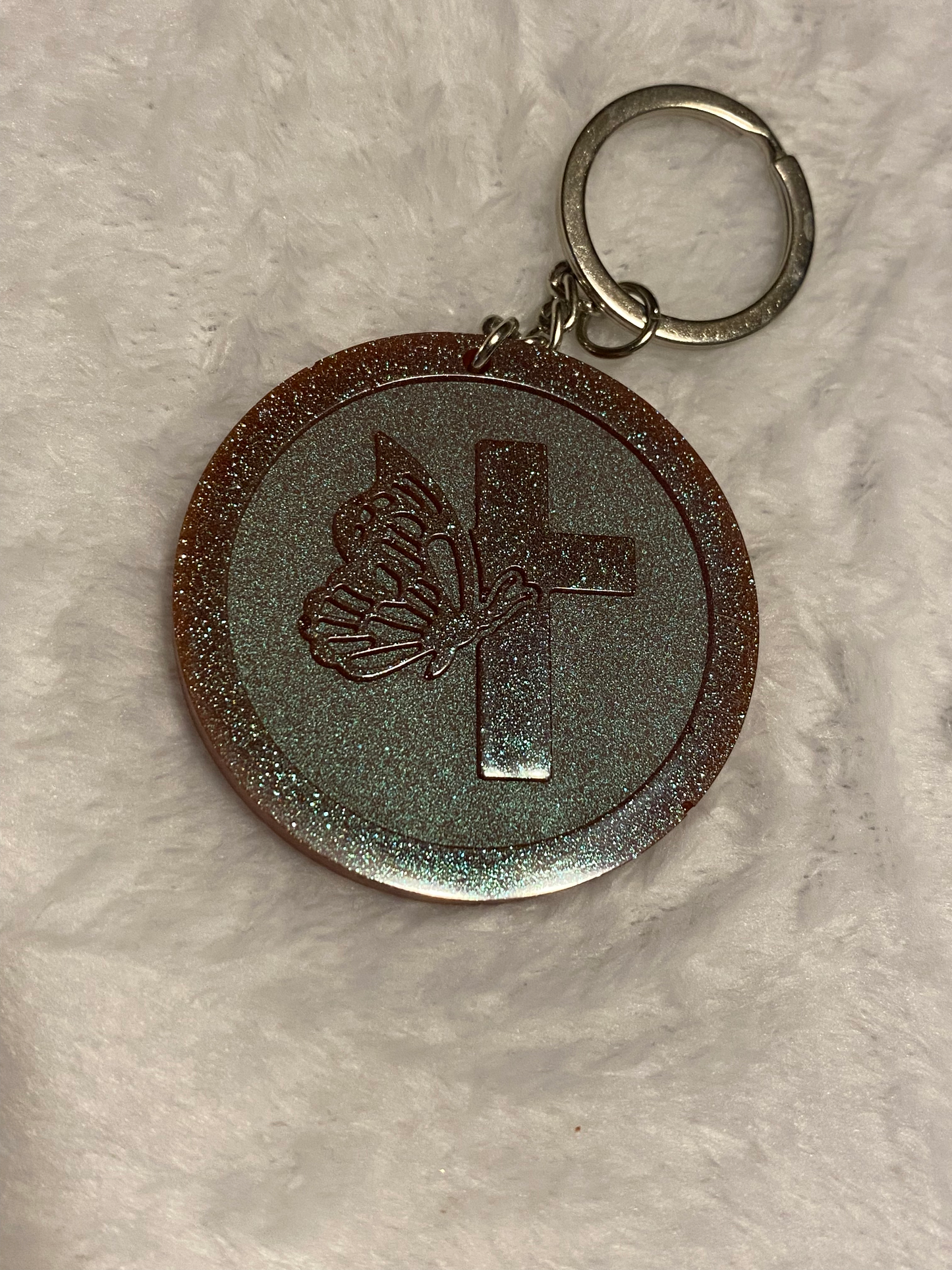 Round Letter/Symbol with Butterfly Keychains