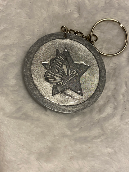 Round Letter/Symbol with Butterfly Keychains