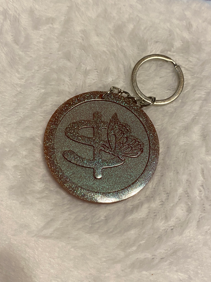 Round Letter/Symbol with Butterfly Keychains