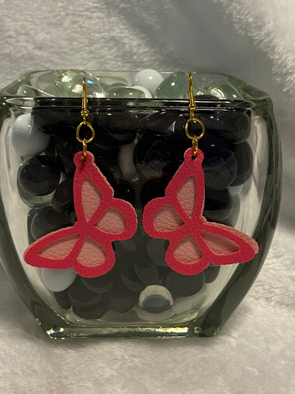 Faux Leather Butterfly Earrings - 2 Tone Pink
