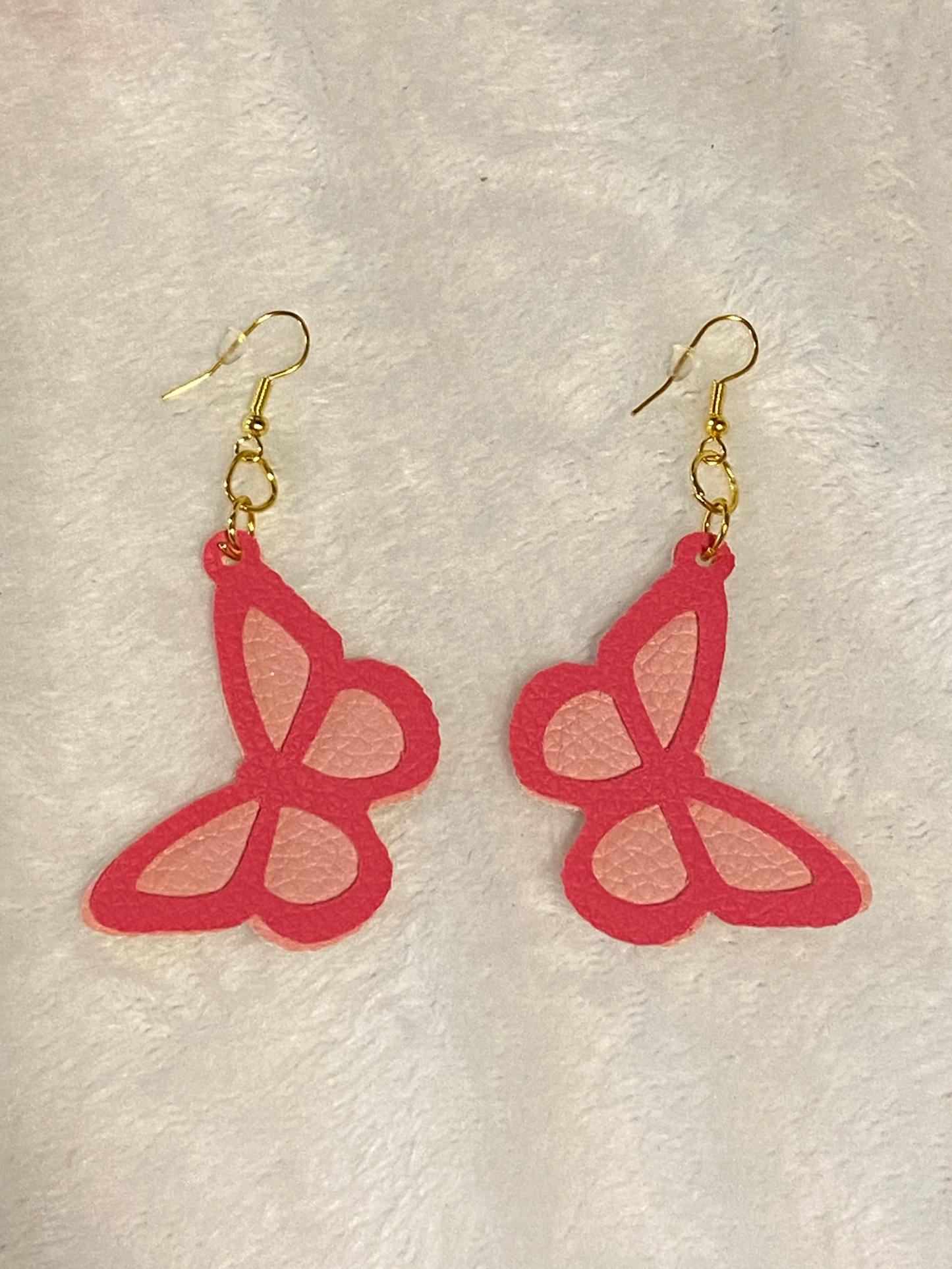 Faux Leather Butterfly Earrings - 2 Tone Pink