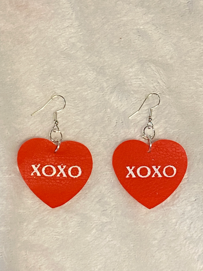 Red XOXO Faux Leather Earrings