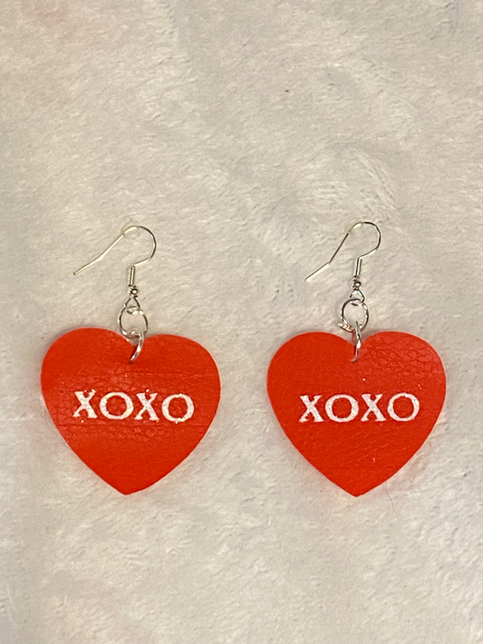 Red XOXO Faux Leather Earrings