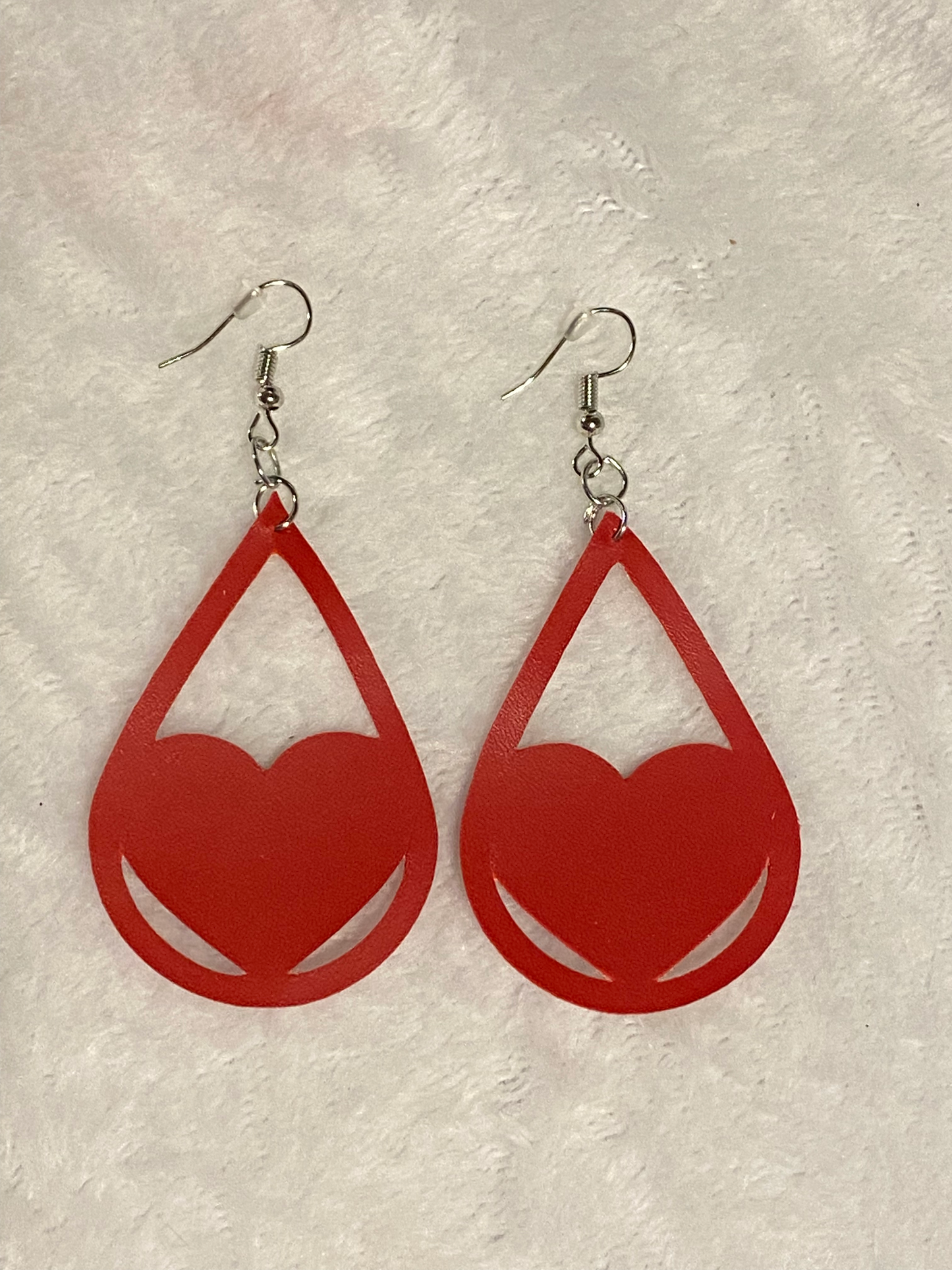Red Faux Leather Heart Teardrop Earrings