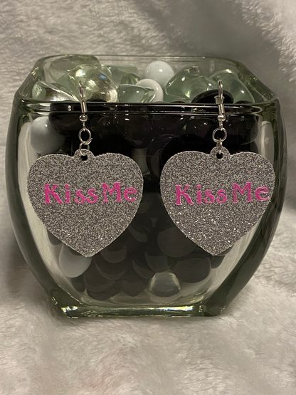 Silver Glitter Faux Leather Heart Earrings