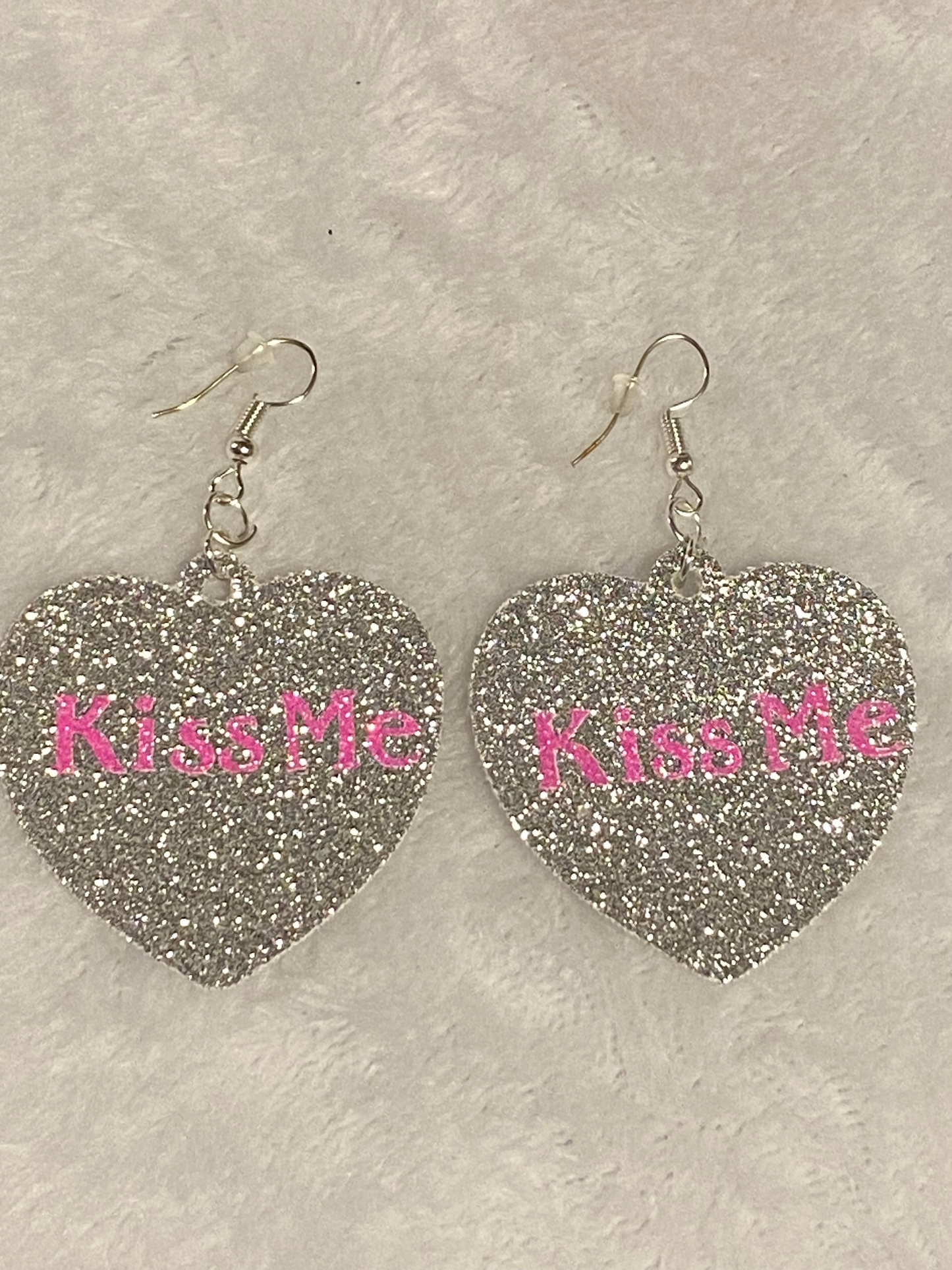 Silver Glitter Faux Leather Heart Earrings