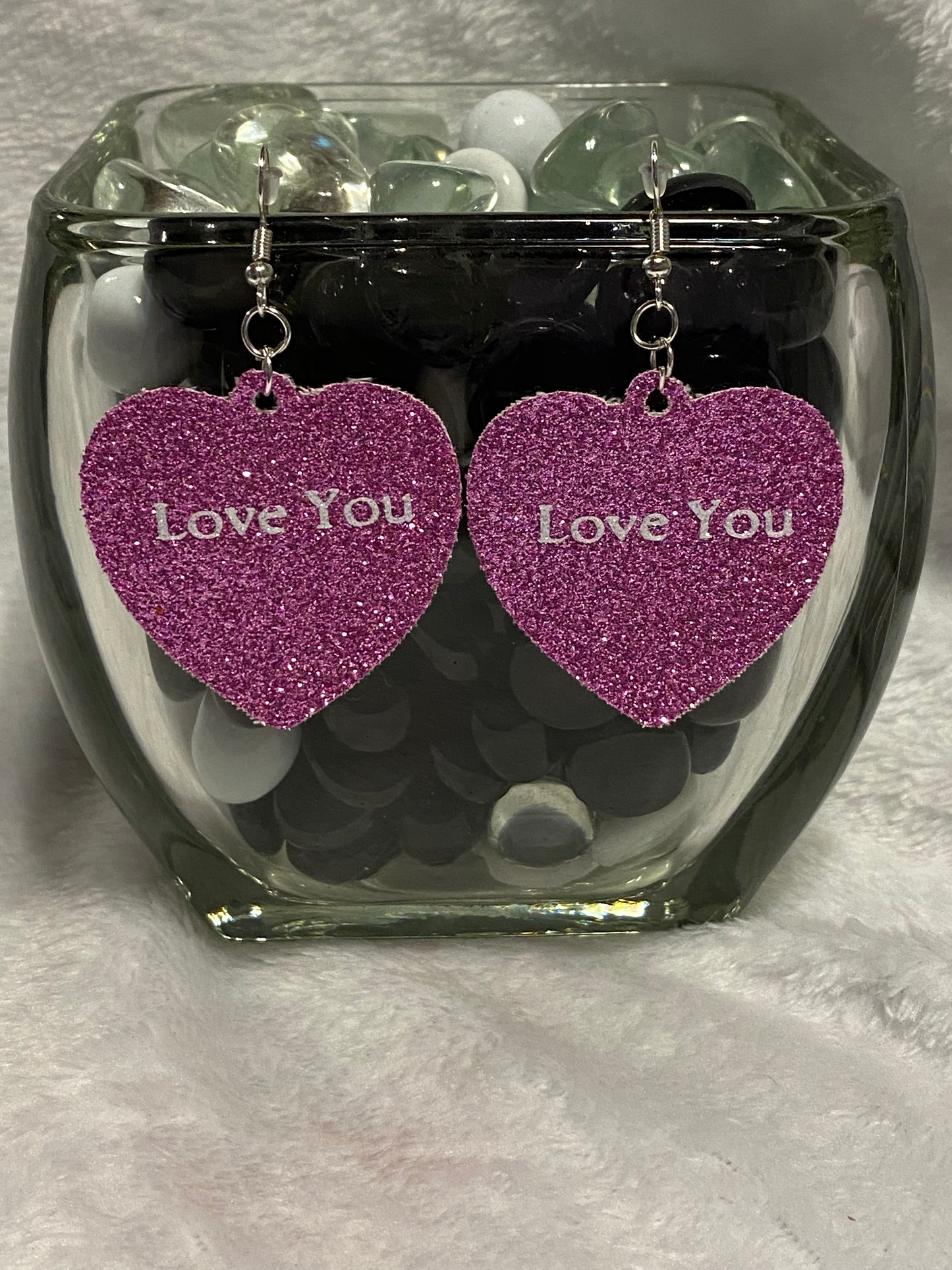 Pink Glitter Faux Leather Heart Earrings