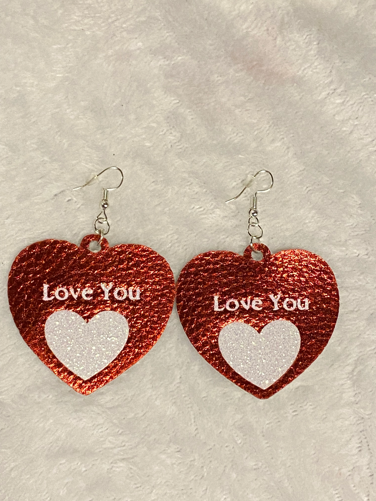 Red Faux Leather Love You Earrings