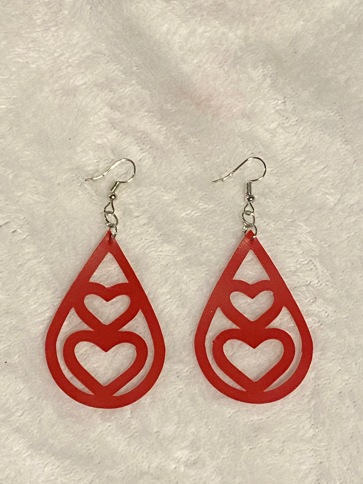 Red Faux Leather Double Heart Teardrop Earrings