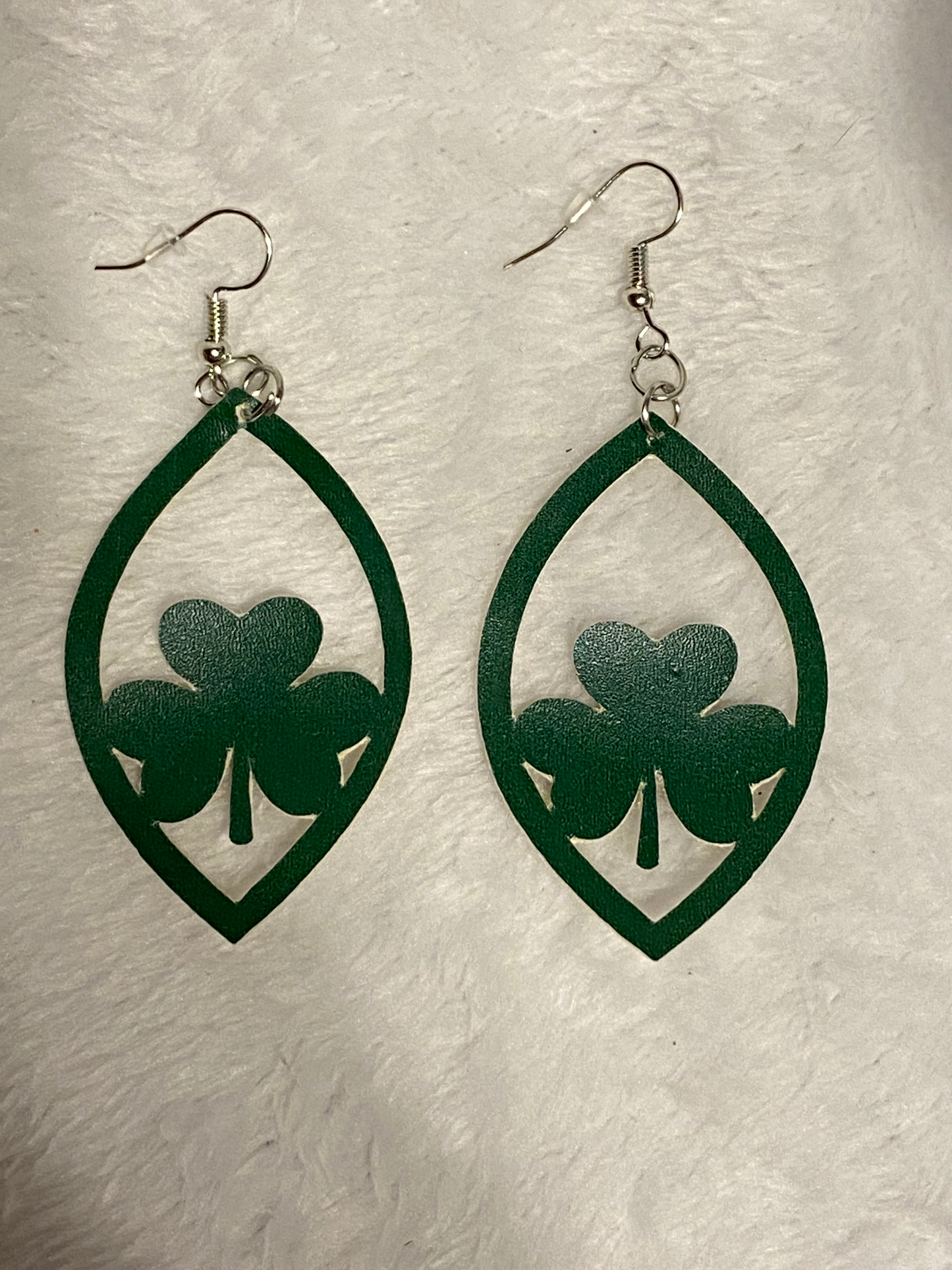 Green Faux Leather 3 Leaf Clover Teardrop Earrings- Plain