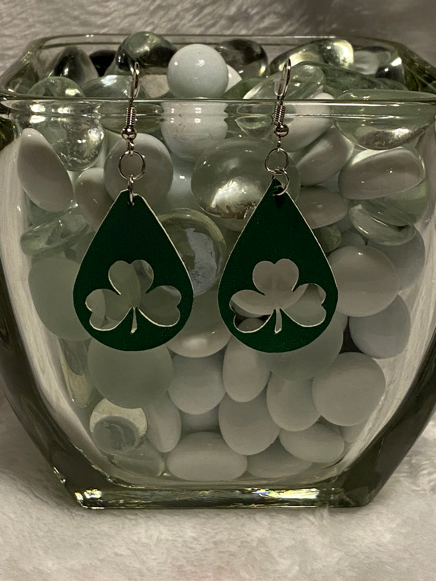 Green 3 Leaf Clover Teardrop Earrings