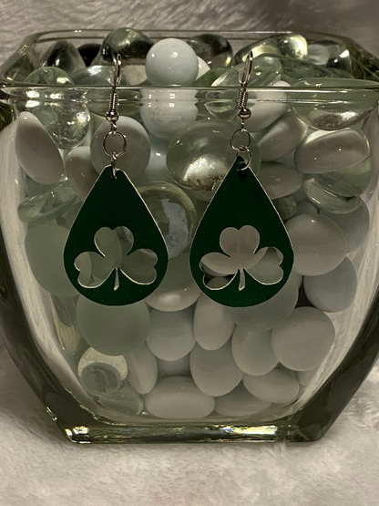 Green 3 Leaf Clover Teardrop Earrings