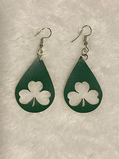 Green 3 Leaf Clover Teardrop Earrings