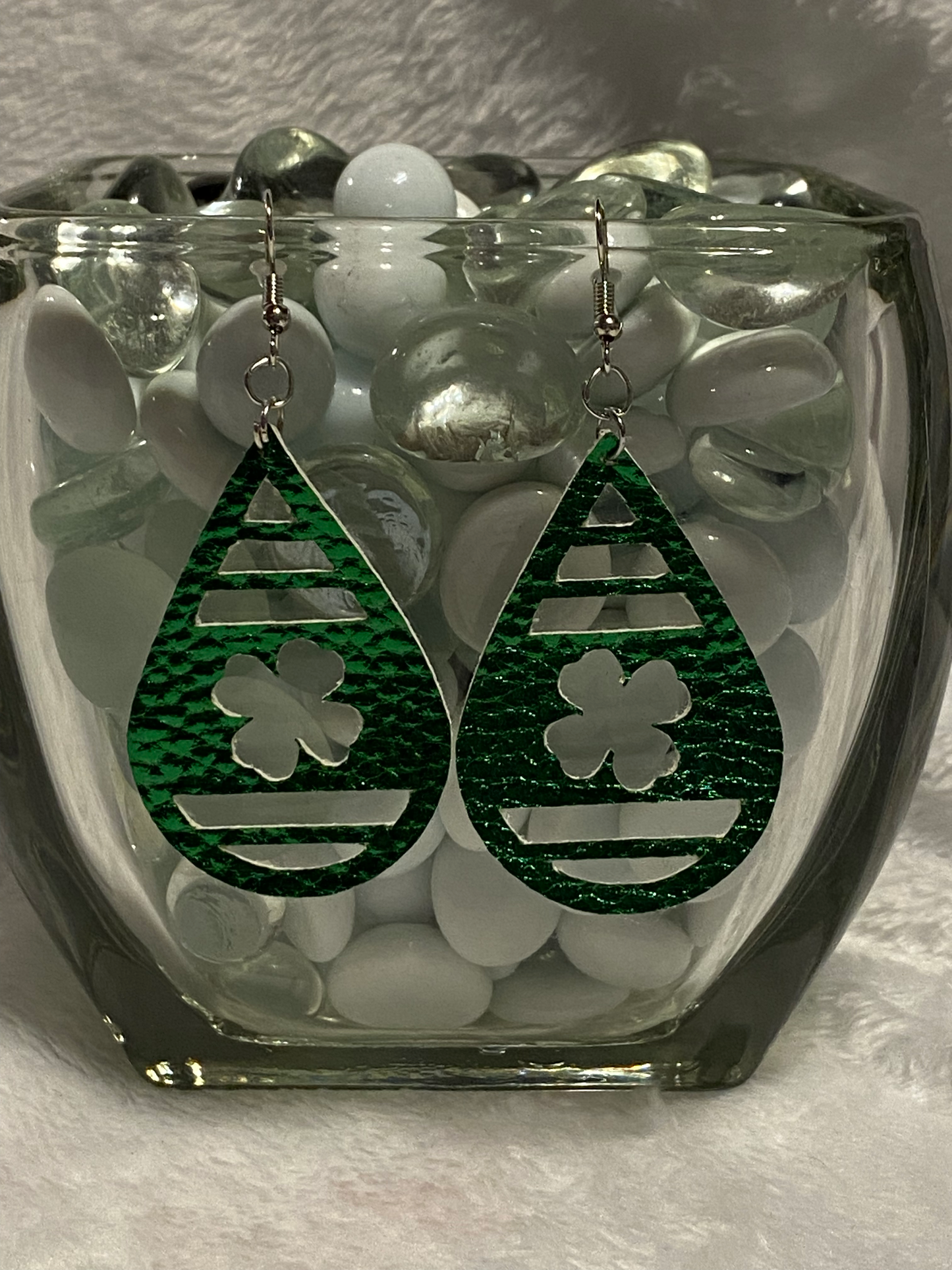 Green Faux Leather 4 Leaf Clover Earrings