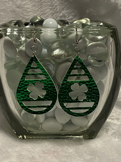 Green Faux Leather 4 Leaf Clover Earrings