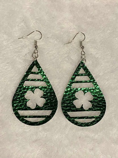Green Faux Leather 4 Leaf Clover Earrings