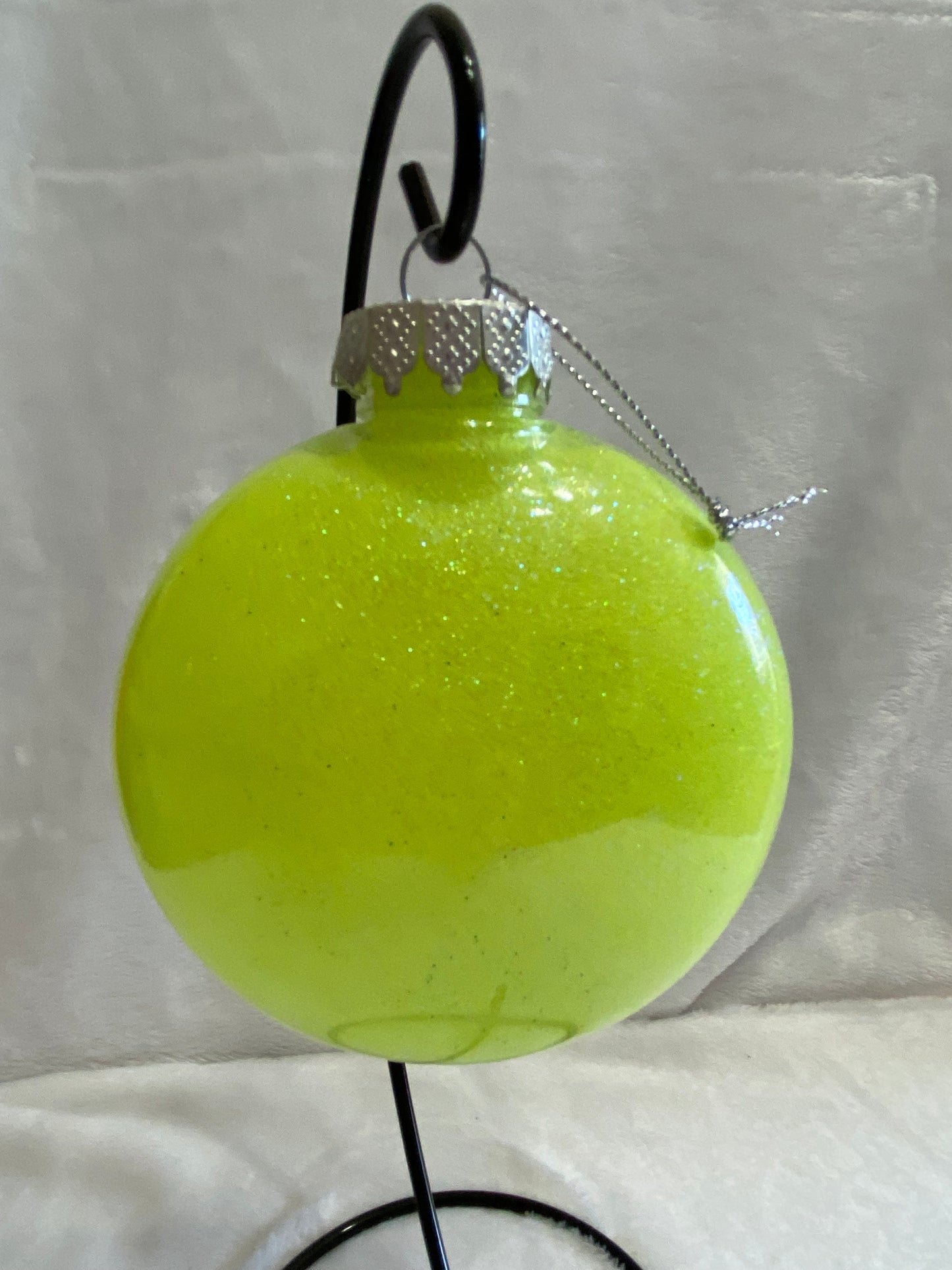 Neon Yellow Glitter Christmas Ornament