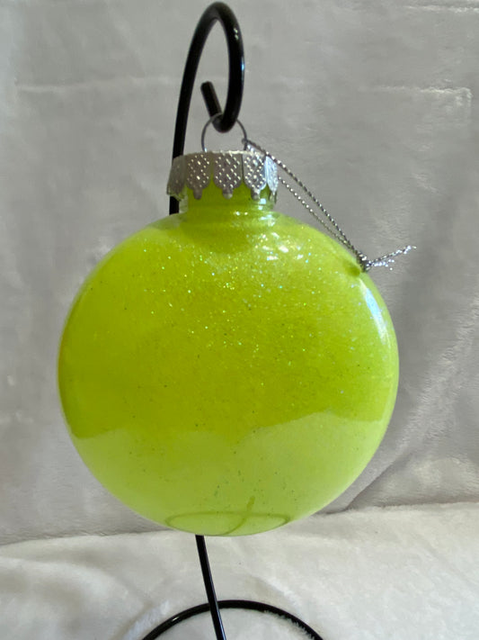 Neon Yellow Glitter Christmas Ornament