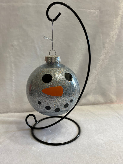 Silver Glitter Snowman Face Christmas Ornament