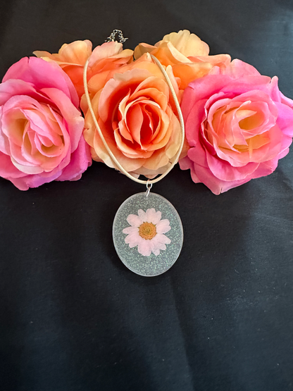 Clear Glitter Flower Pendant