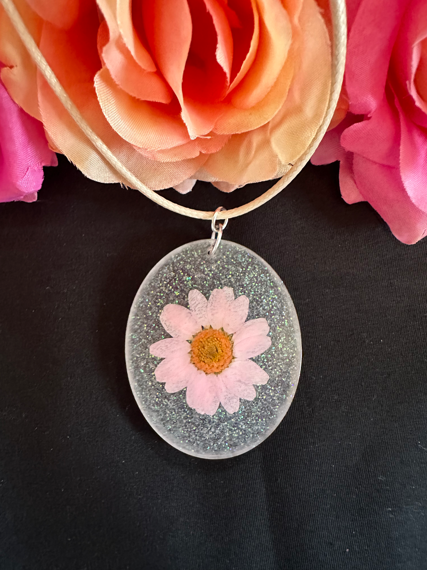 Clear Glitter Flower Pendant