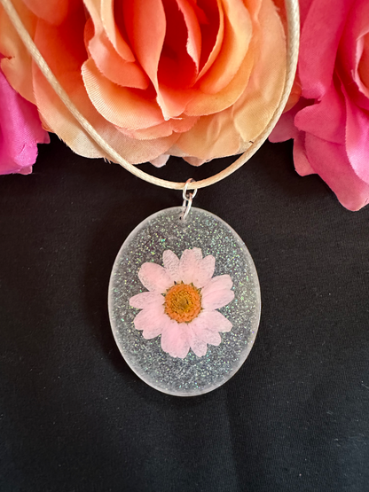 Clear Glitter Flower Pendant