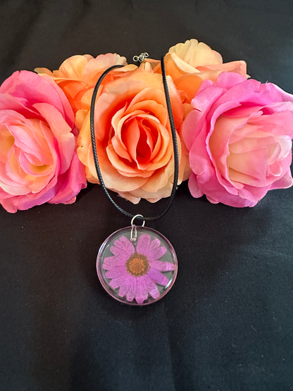 Clear Purple Daisy Necklace