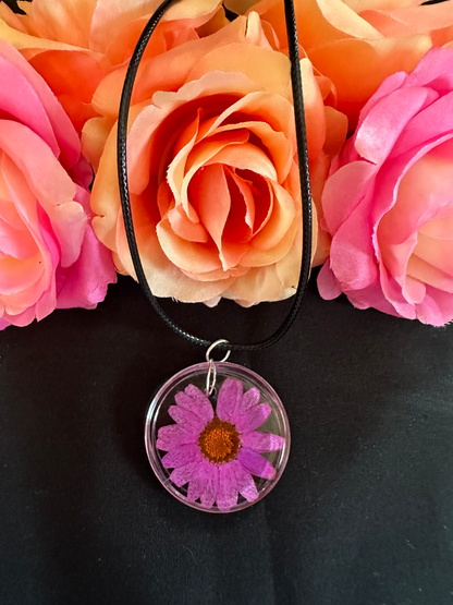 Clear Purple Daisy Necklace