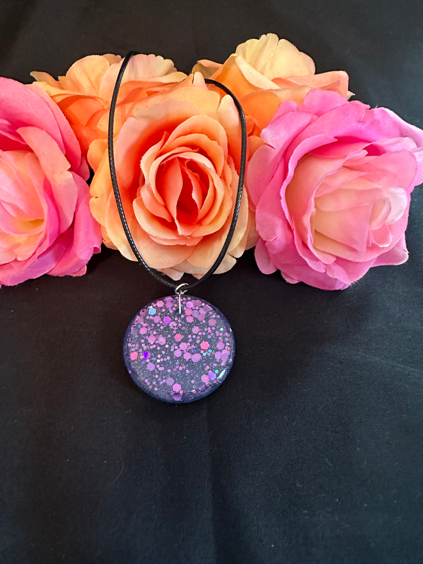 Round Purple Chunky Glitter Necklace