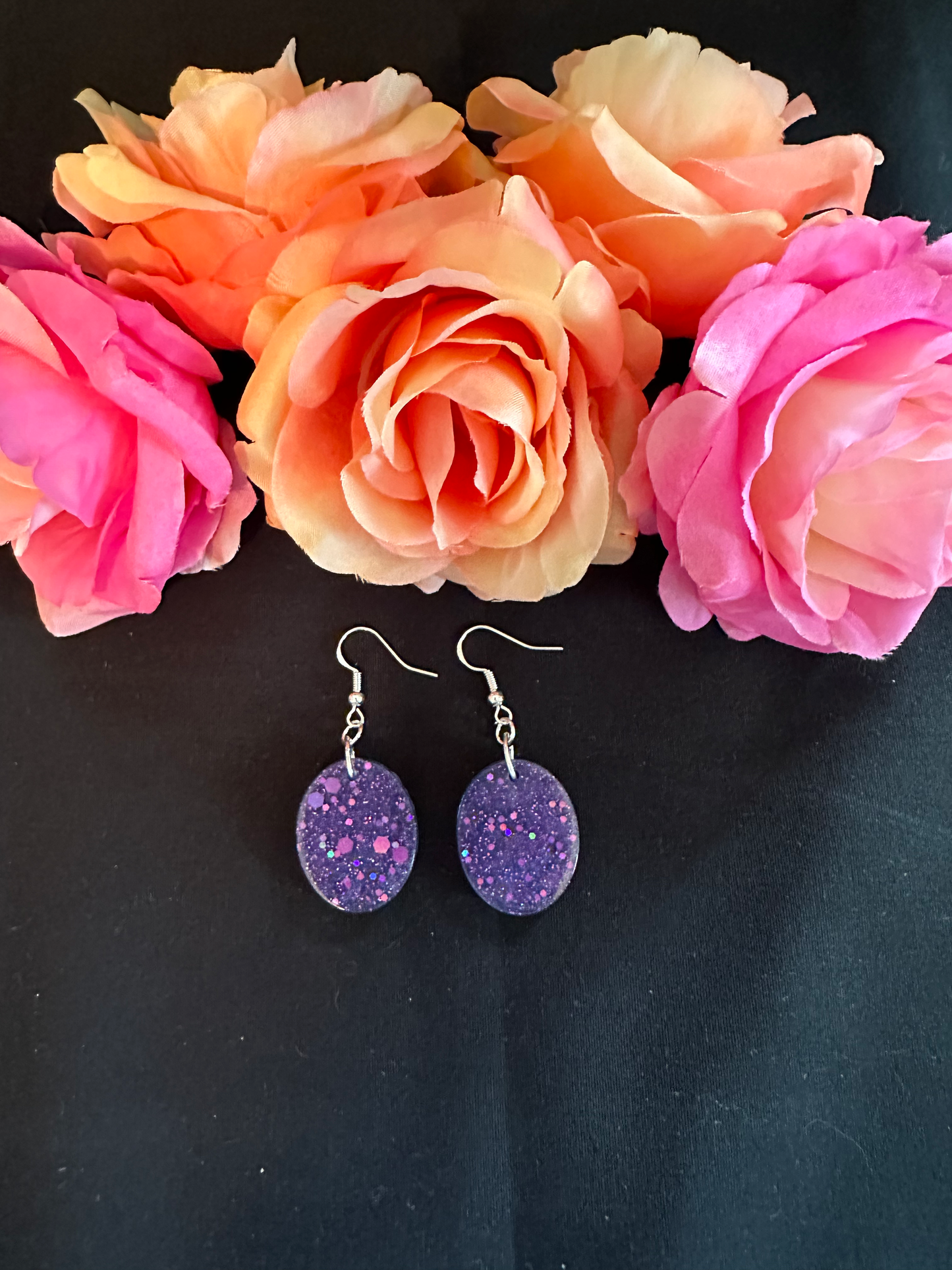 Purple Chunky Glitter Mini Oval Earrings
