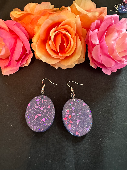 Medium Purple Chunky Glitter Earrings Oval