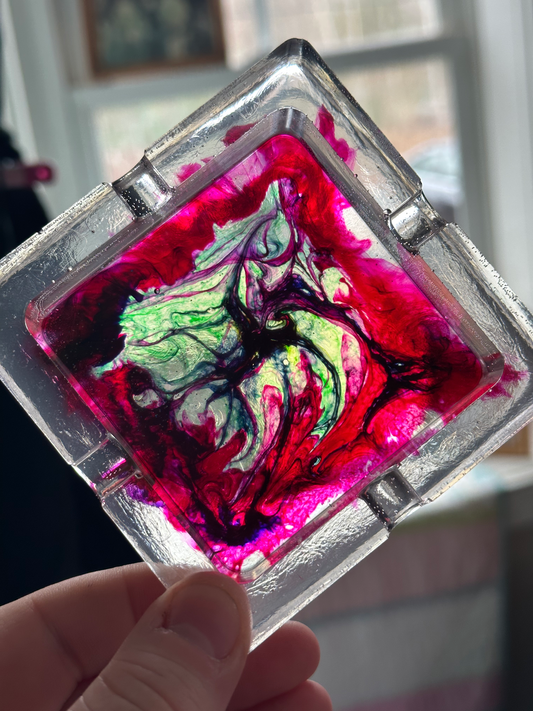 Square Multi Color Swirl Ashtray