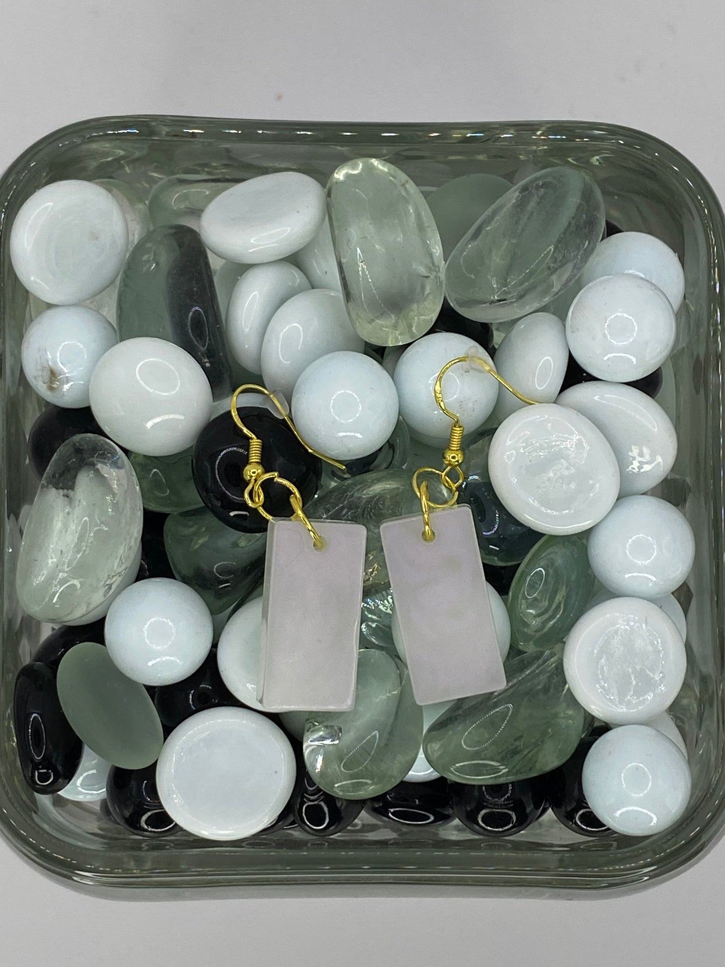 Iridescent Rectangle Earrings (Pink Tint)