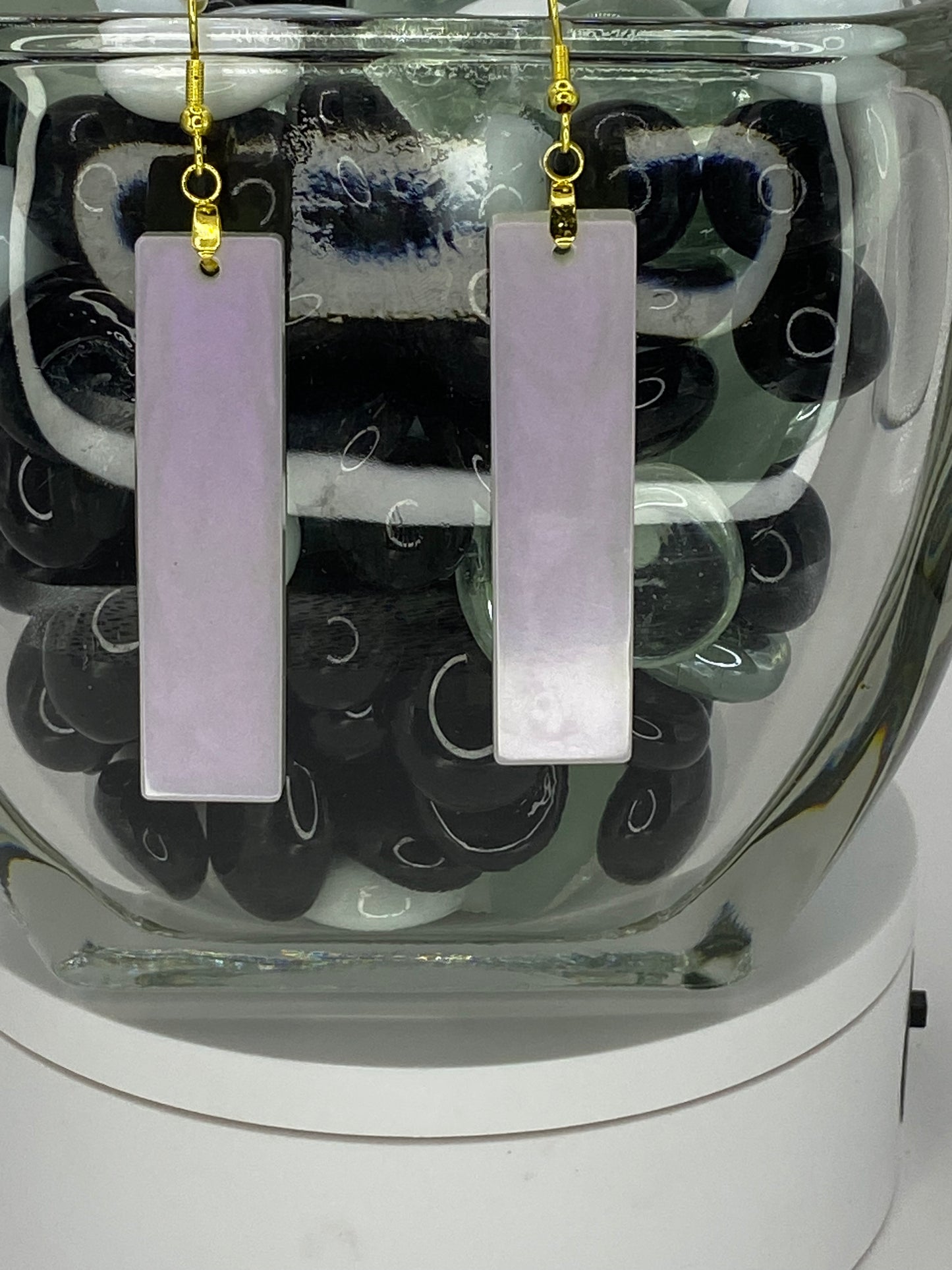 Iridescent Rectangle Earrings (Pink Tint)