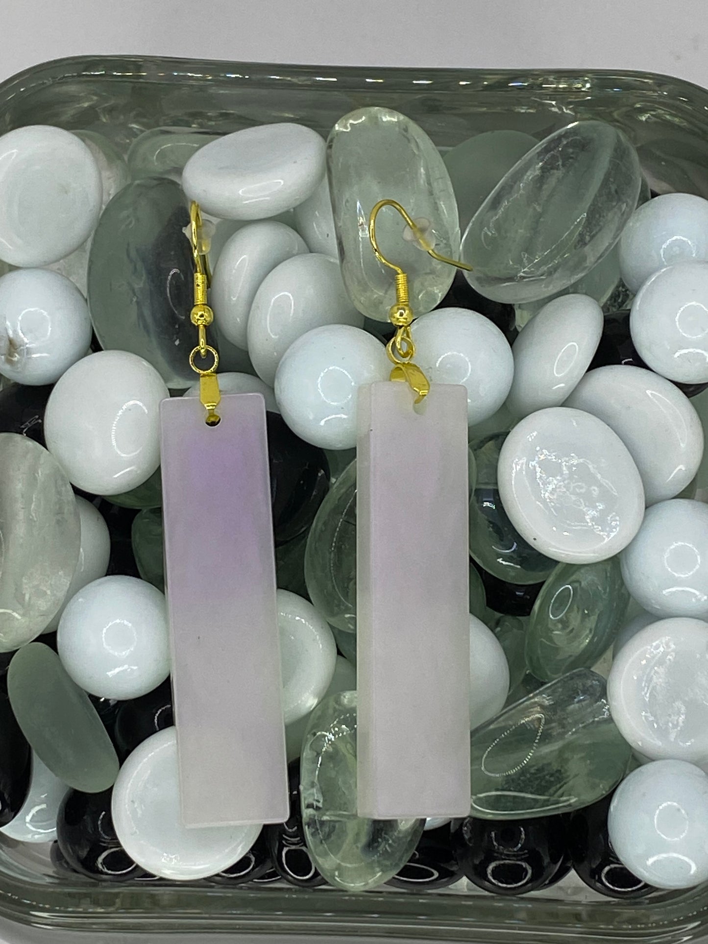 Iridescent Rectangle Earrings (Pink Tint)