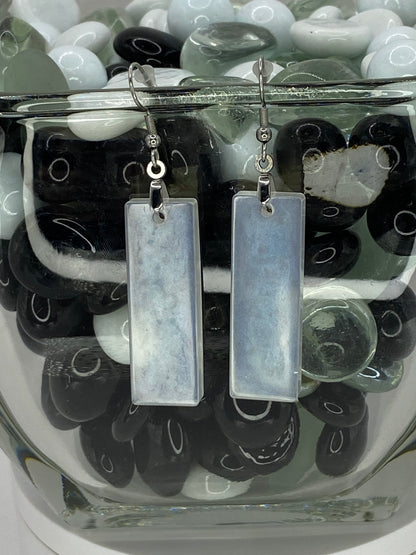 Iridescent Rectangle Earrings (Blue Tint)