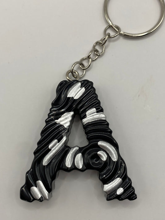 Black & Silver Ripple Letter Keychains