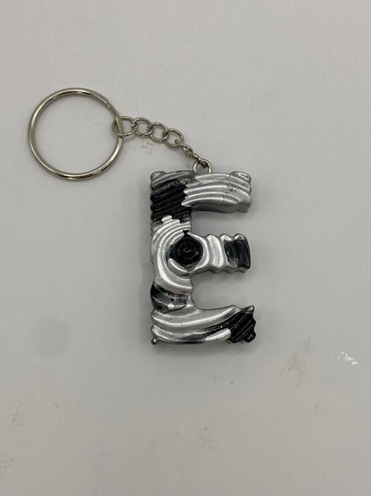 Black & Silver Ripple Letter Keychains