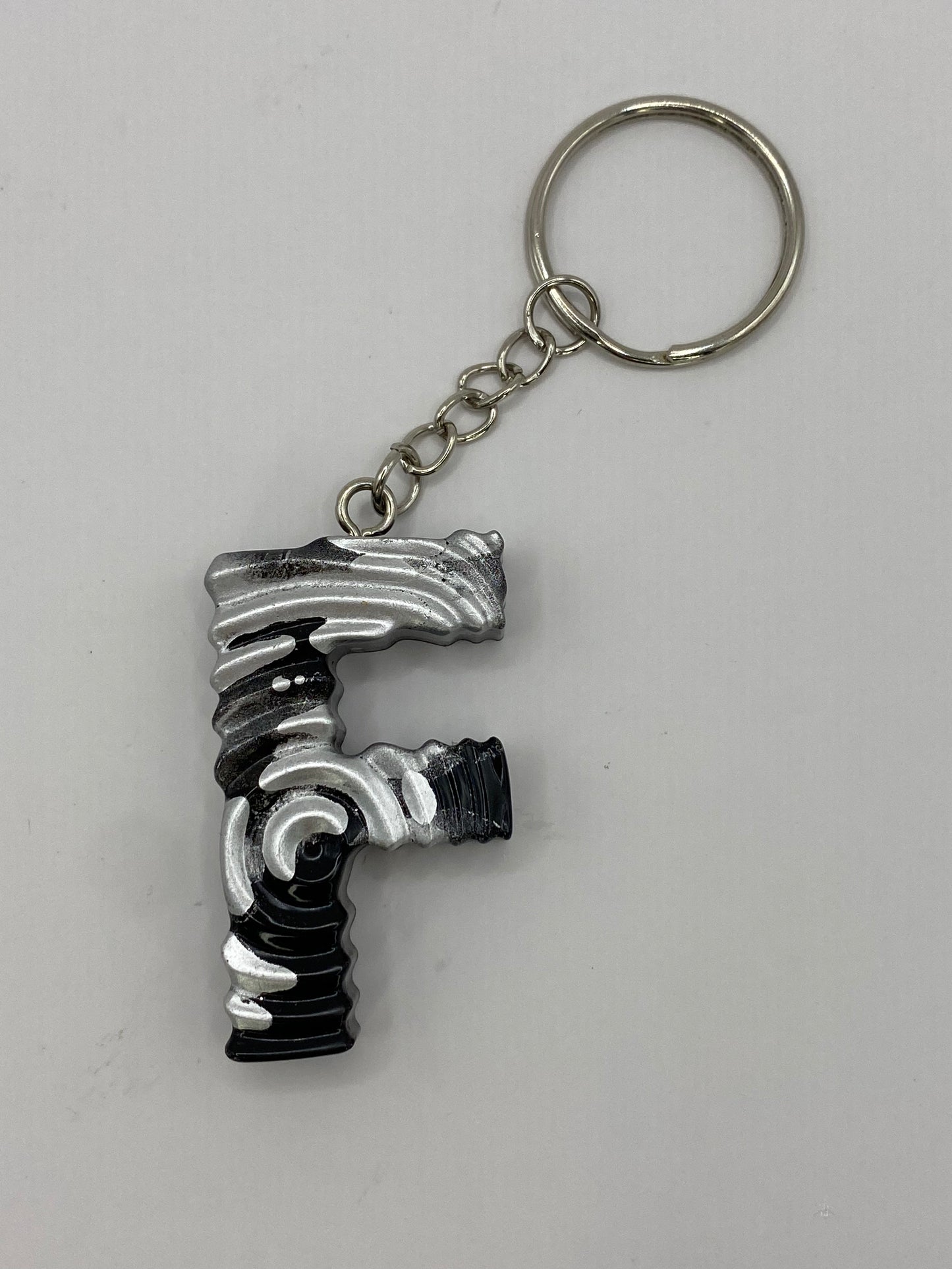 Black & Silver Ripple Letter Keychains