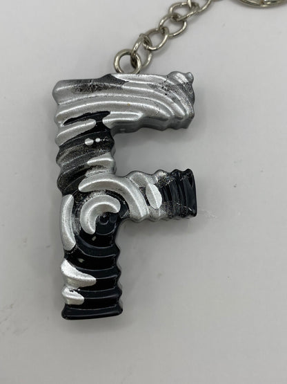 Black & Silver Ripple Letter Keychains
