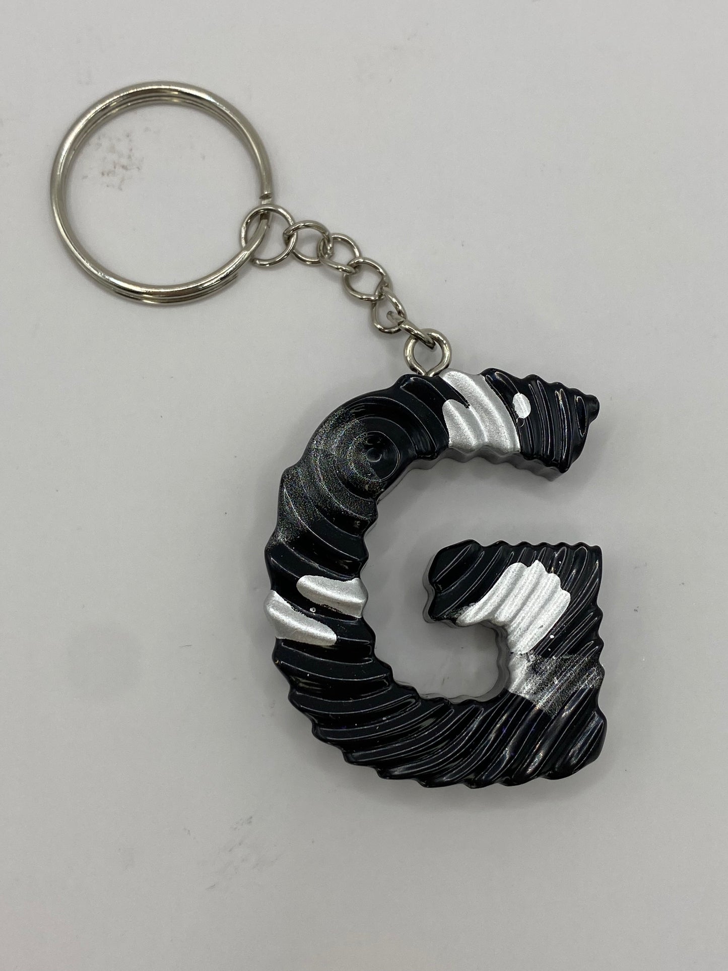 Black & Silver Ripple Letter Keychains